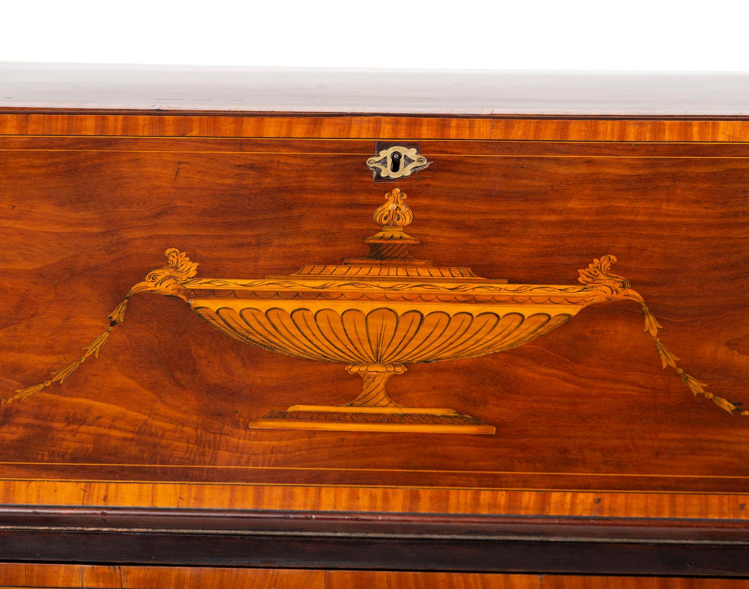 A George III Style Mahogany Urn Inlaid Slant Front Desk