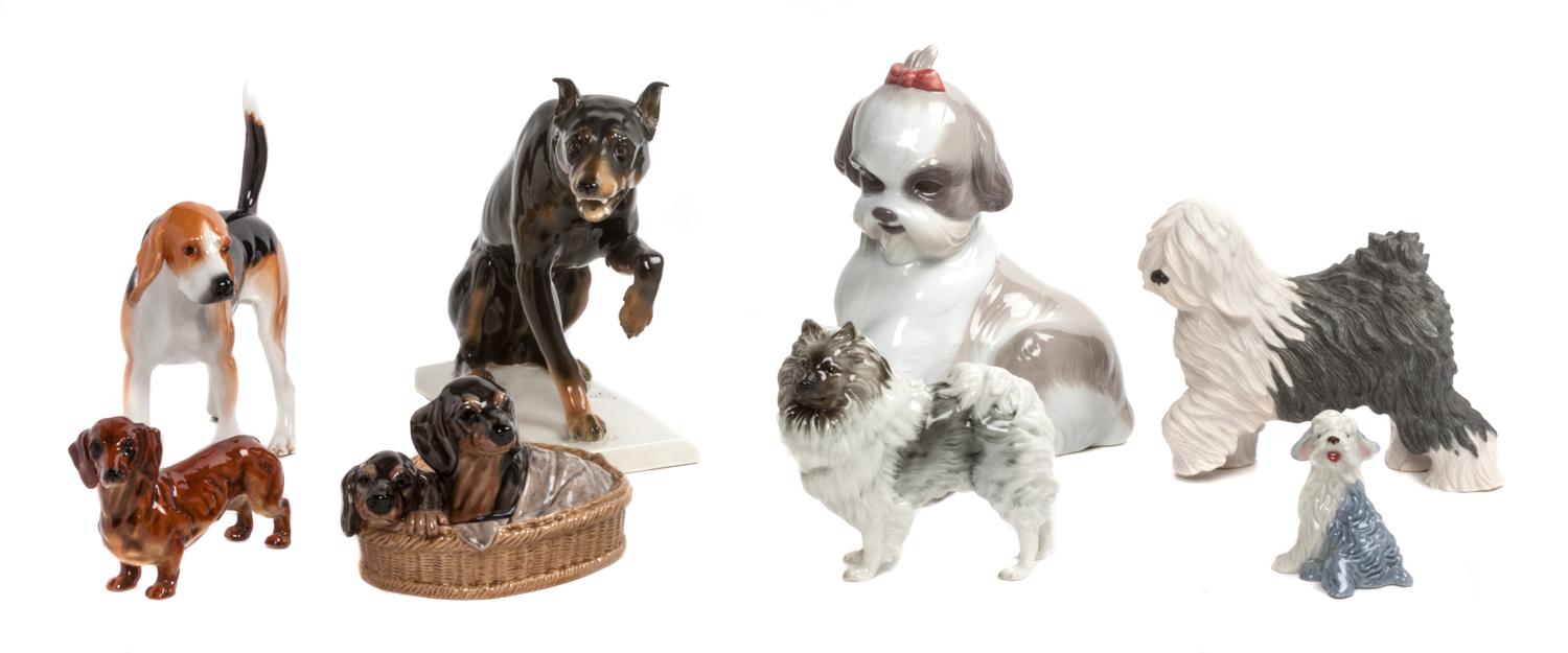 Seven Porcelain Figures Width of widest 11 inches. — LATE 20TH CENTURY