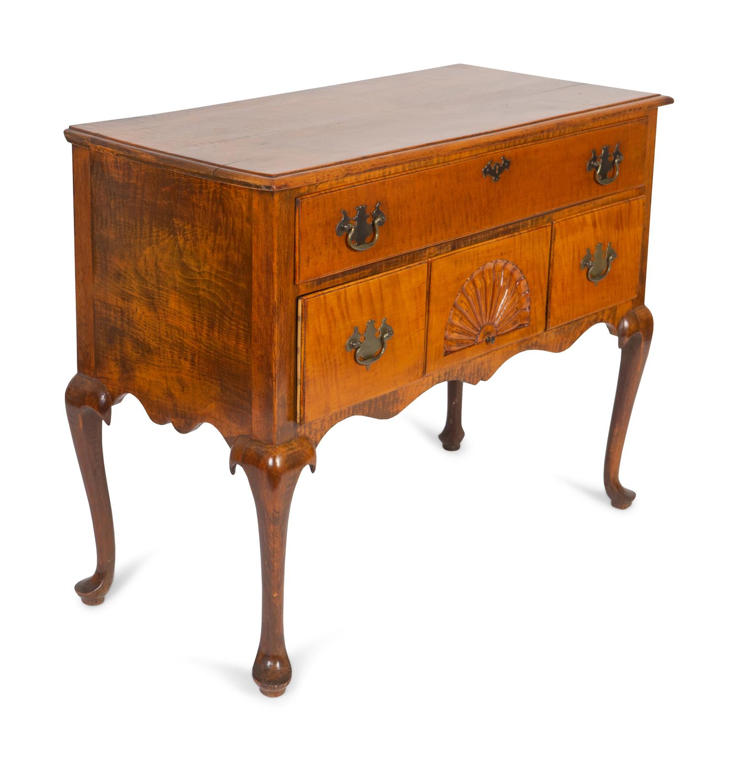 An American Queen Anne Curly Maple Highboy Base — CIRCA 1760