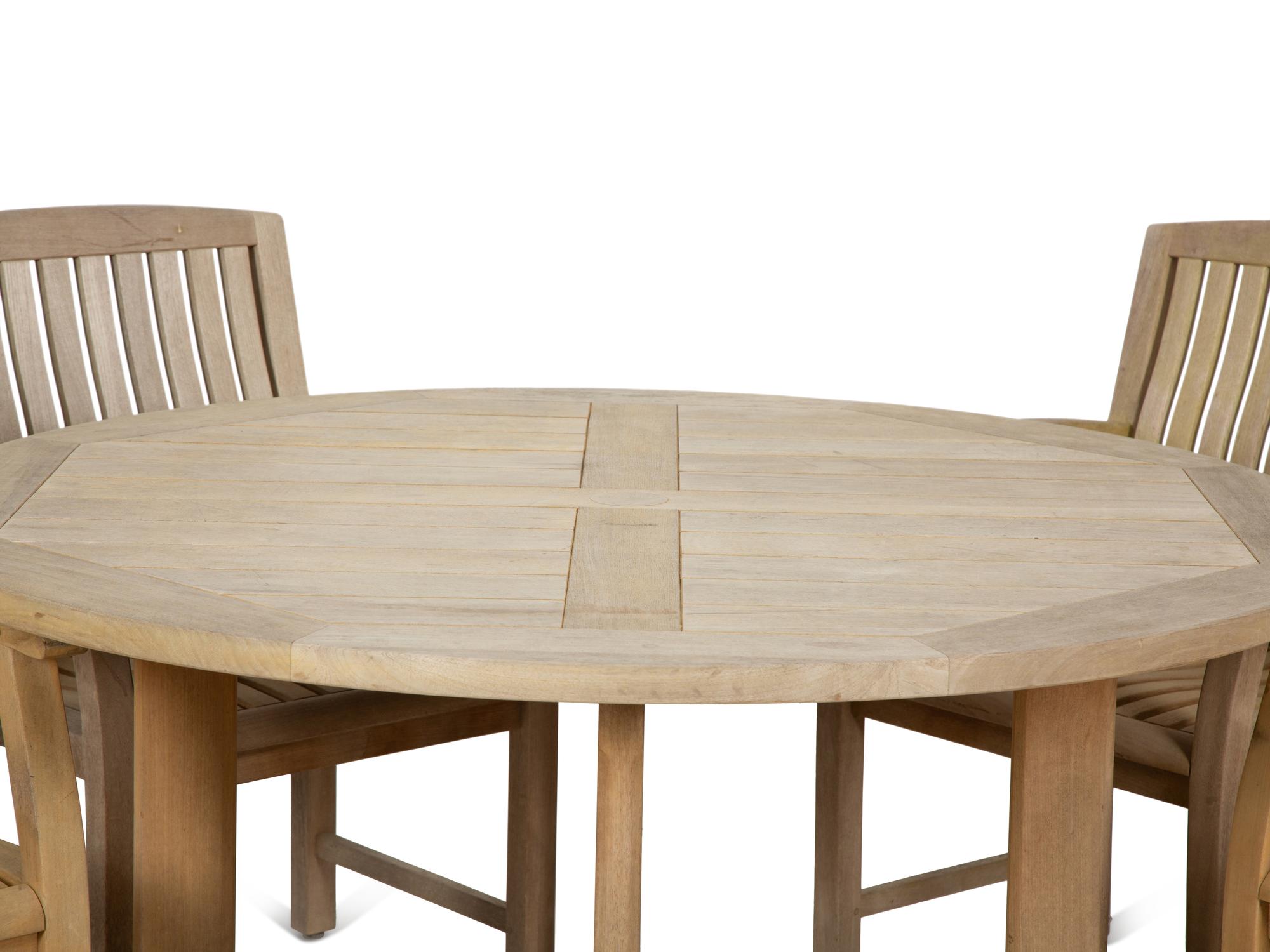 A Contemporary Teak Outdoor Dining Table and Four Chairs