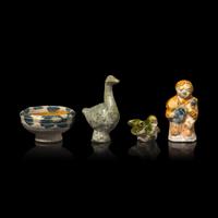Four Chinese Glazed Pottery Miniatures, Tang Dynasty 唐 三彩袖珍器四件