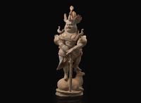 A Chinese painted and parcel-gilt pottery guardian, Tang dynasty 彩繪漆金陶俑天王 唐