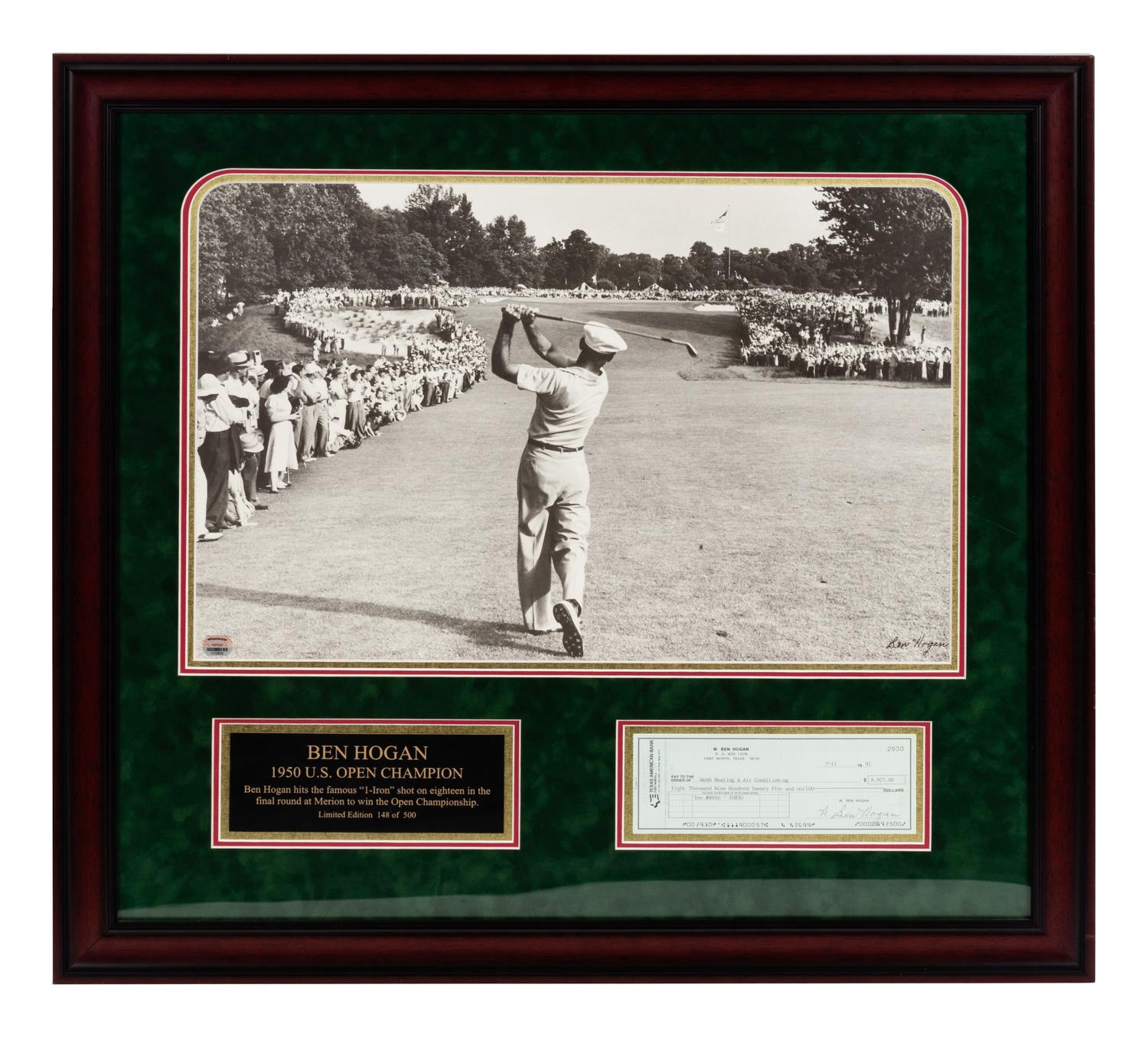 A Ben Hogan Signed Autograph Personal Bank Check Display,