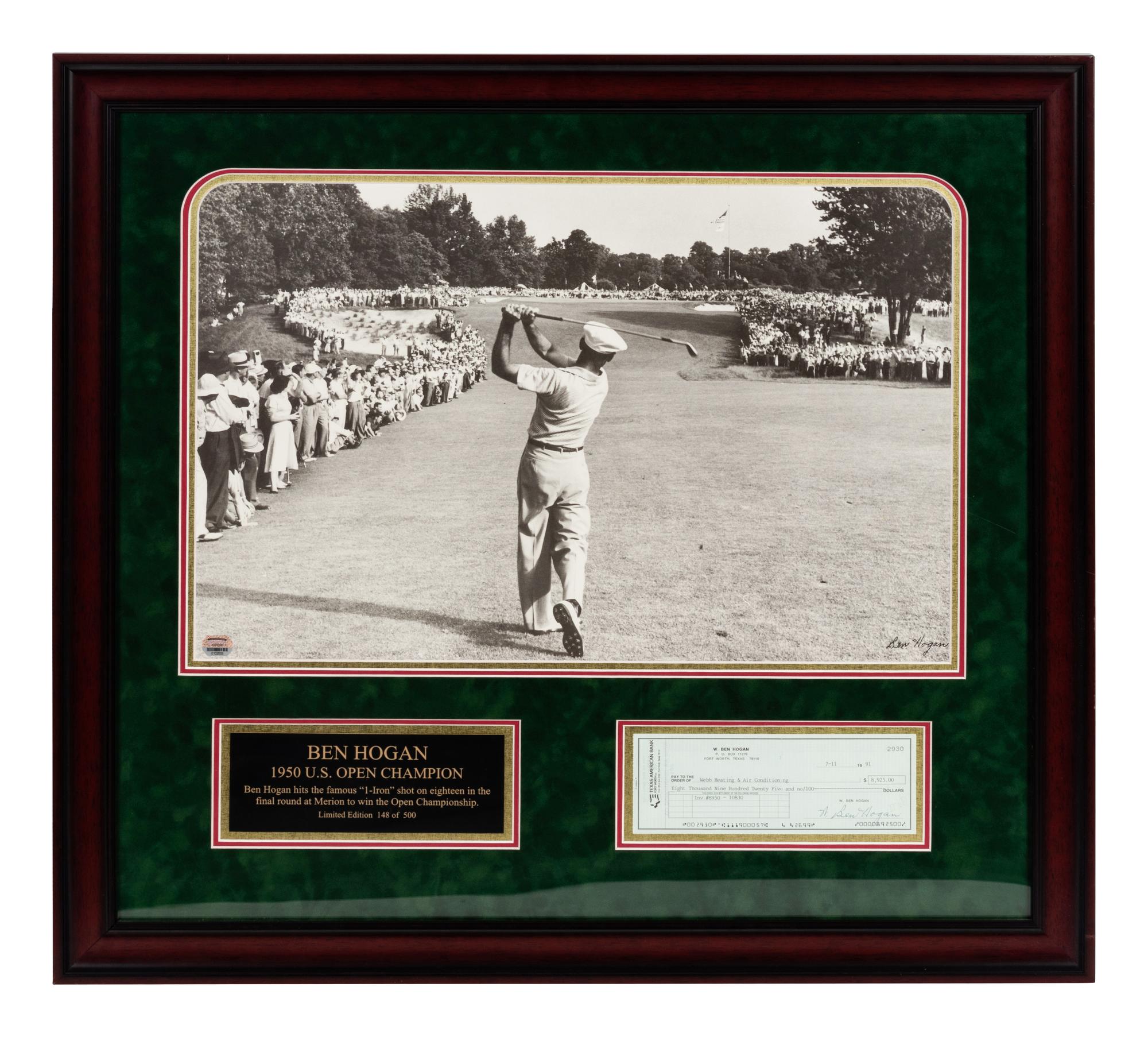 A Ben Hogan Signed Autograph Personal Bank Check Display,