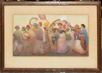 An Indian Watercolor, Height 7 3/4 x width 13 1/2 inches (visible).