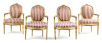 A Set of Four Louis XVI Giltwood Fauteuils Height 34 inches. — CIRCA 1780