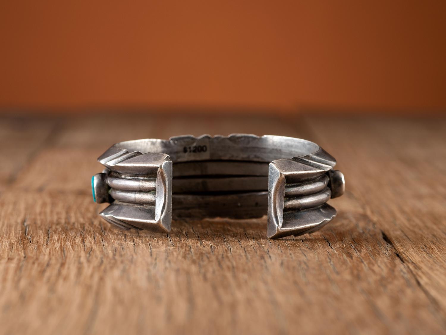 Heavy Navajo Silver and Turquoise Cuff Bracelet