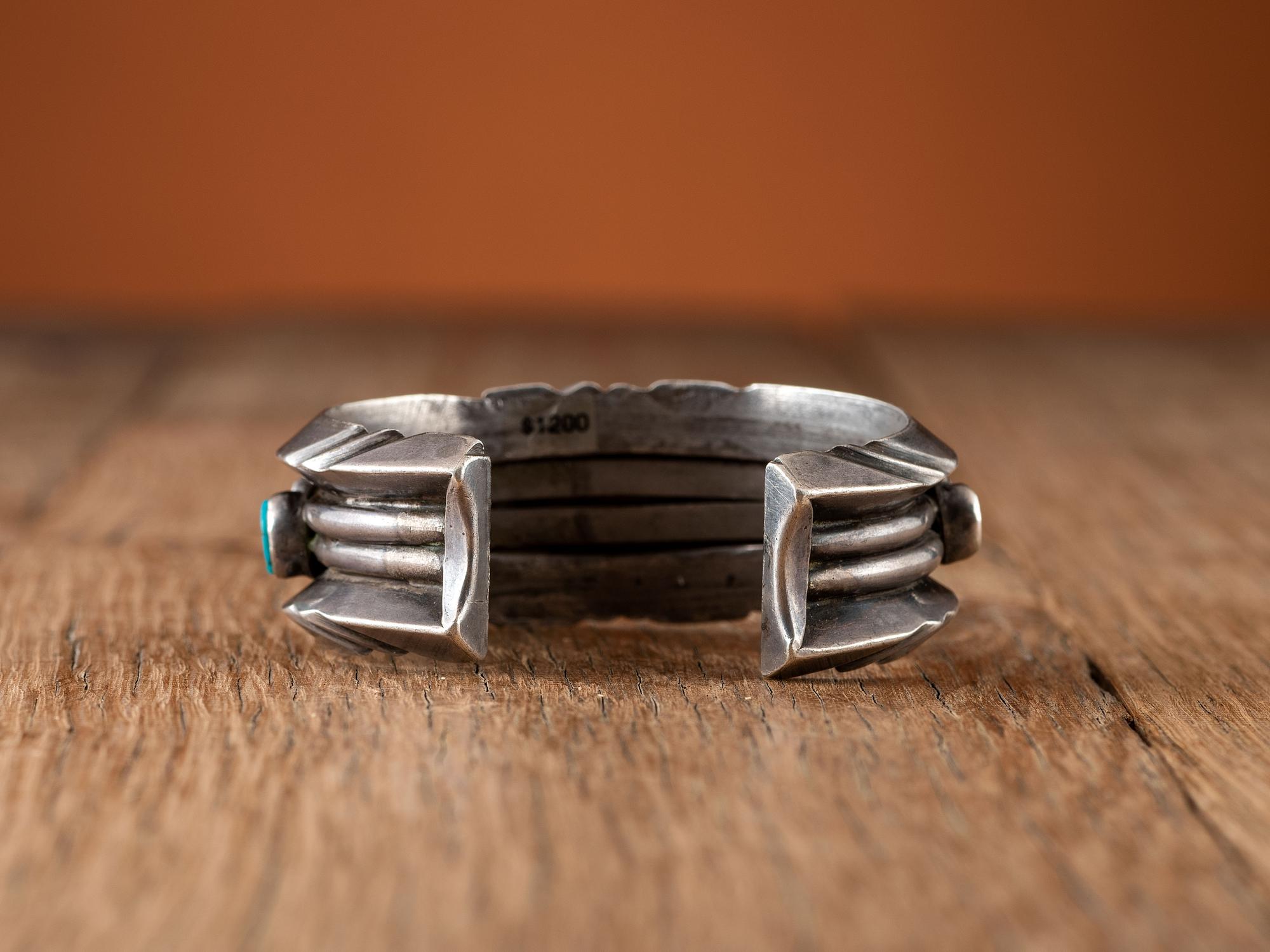 Heavy Navajo Silver and Turquoise Cuff Bracelet