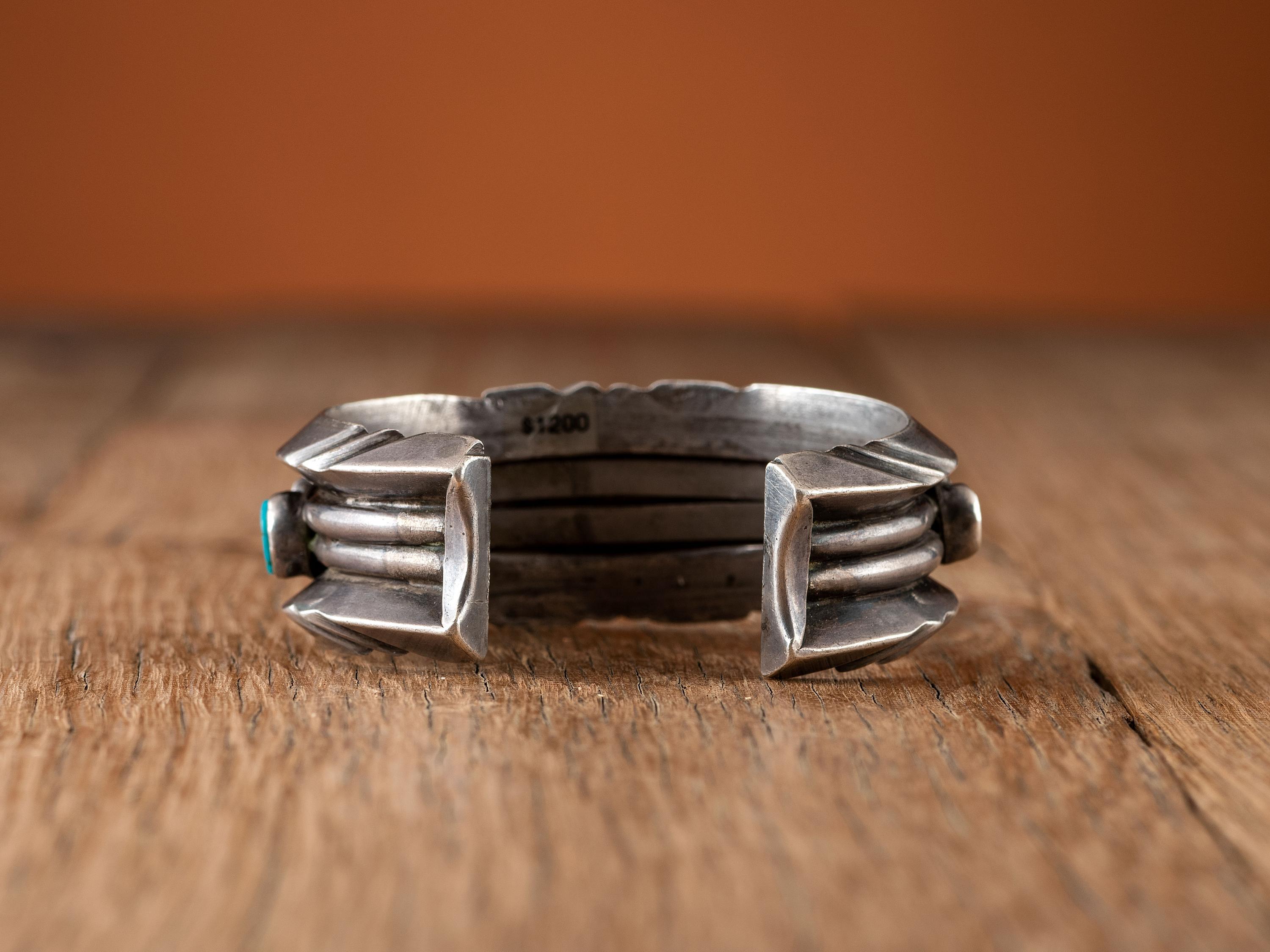 Heavy Navajo Silver and Turquoise Cuff Bracelet