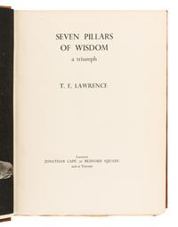 LAWRENCE, Thomas Edward (1888-1935). Seven Pillars of Wisdom. London & Toronto: Jonathan Cape, 1935.