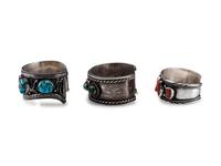 Navajo Silver, Coral, and Turquoise Cuff Bracelets