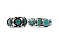 Navajo Silver Wire Cuff Bracelets, with a Row of Turquoise