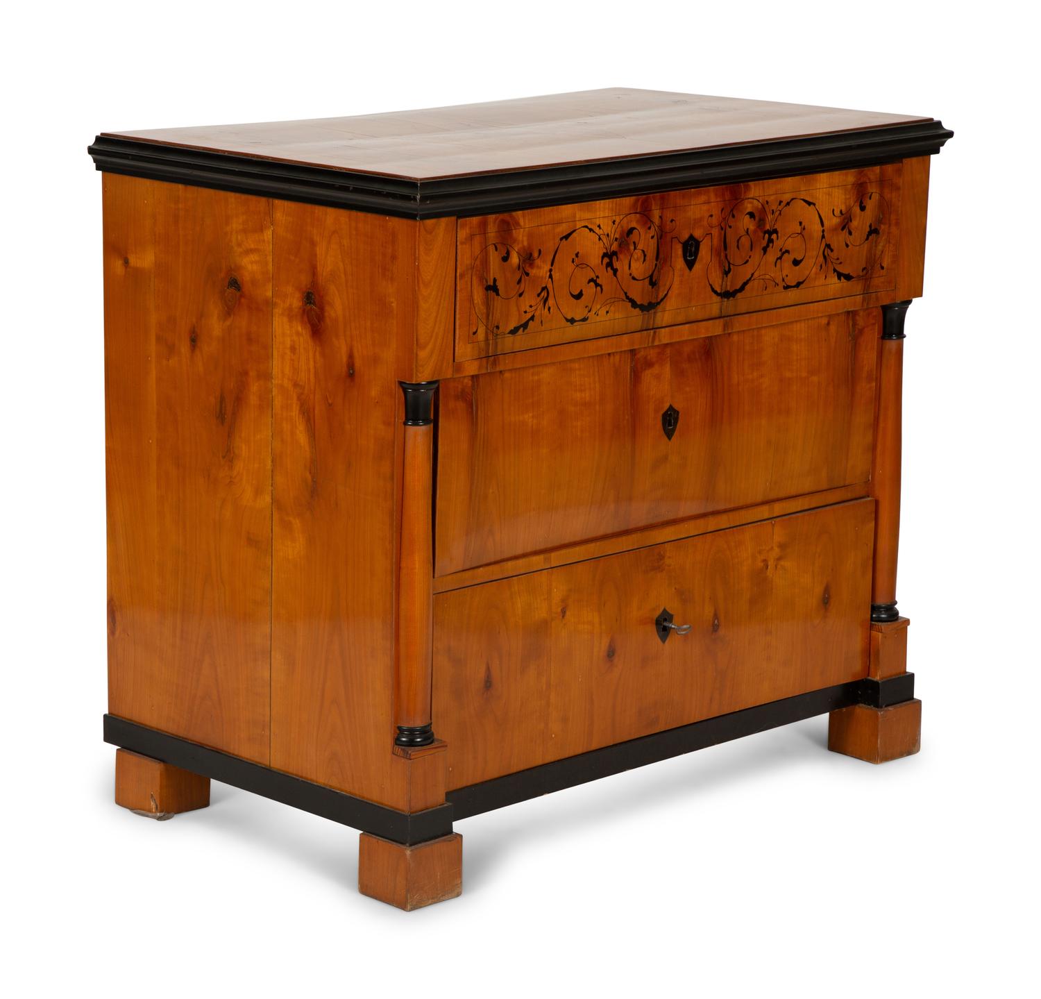 An Austrian Biedermeier Cherry and Ebonized Inlaid Commode — 19th Century