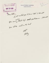 KENNEDY, Robert Francis (1925-1968). Autograph letter signed ("Bobby"), as Attorney General to the Secretary of Labor, Arthur J. Goldbe