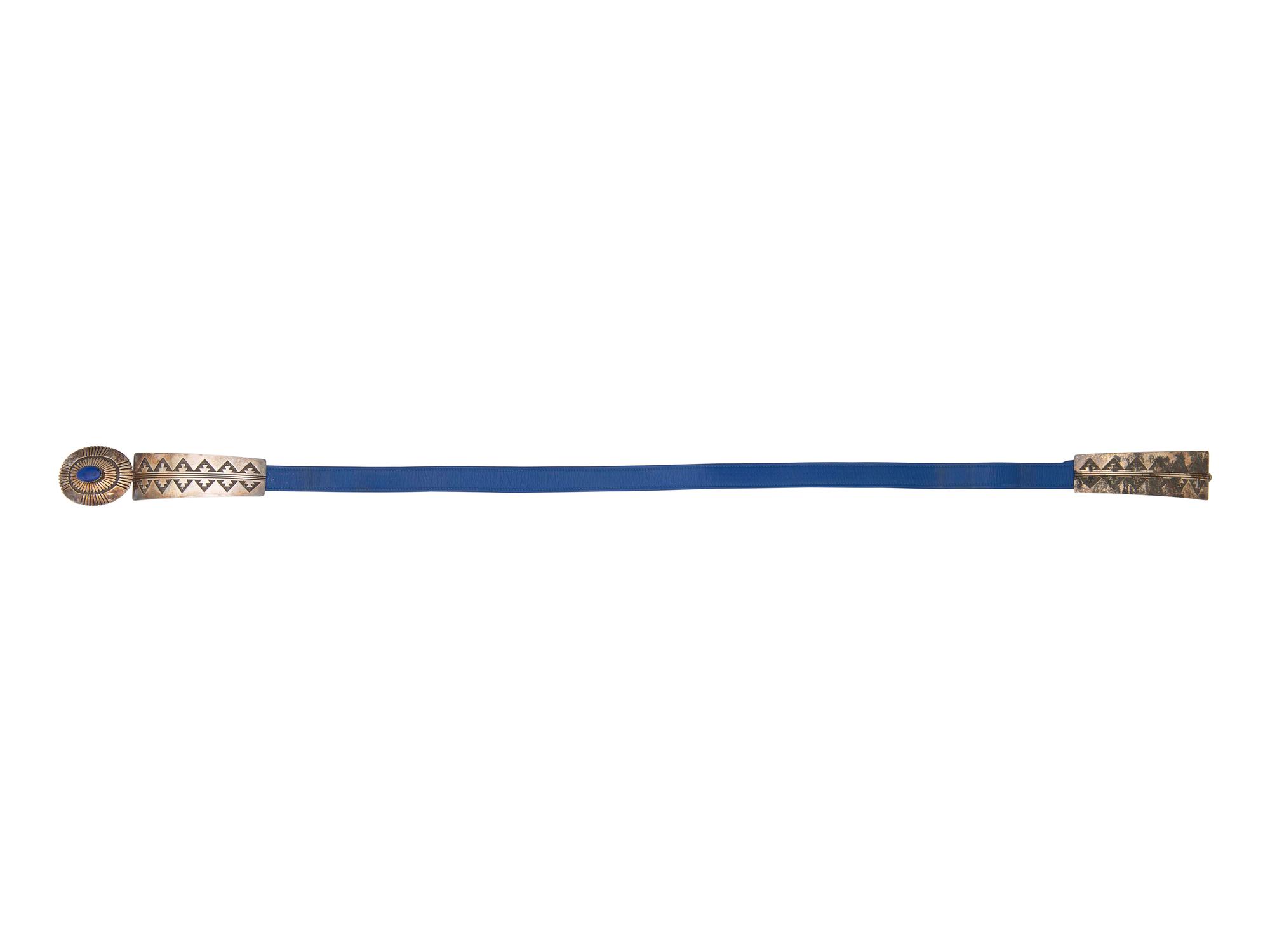 Sterling Silver and Lapis Link Belt Buckle, with Royal Blue Leather Belt