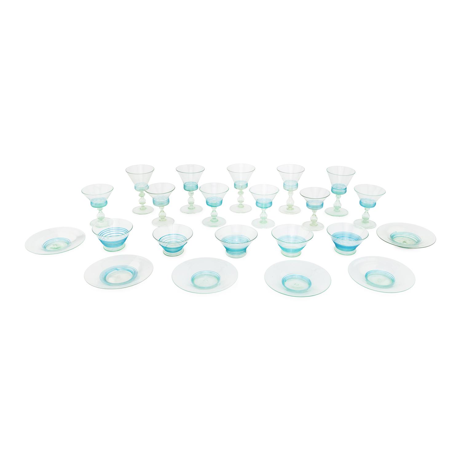 A Set of Steuben Threaded Glass Stemware