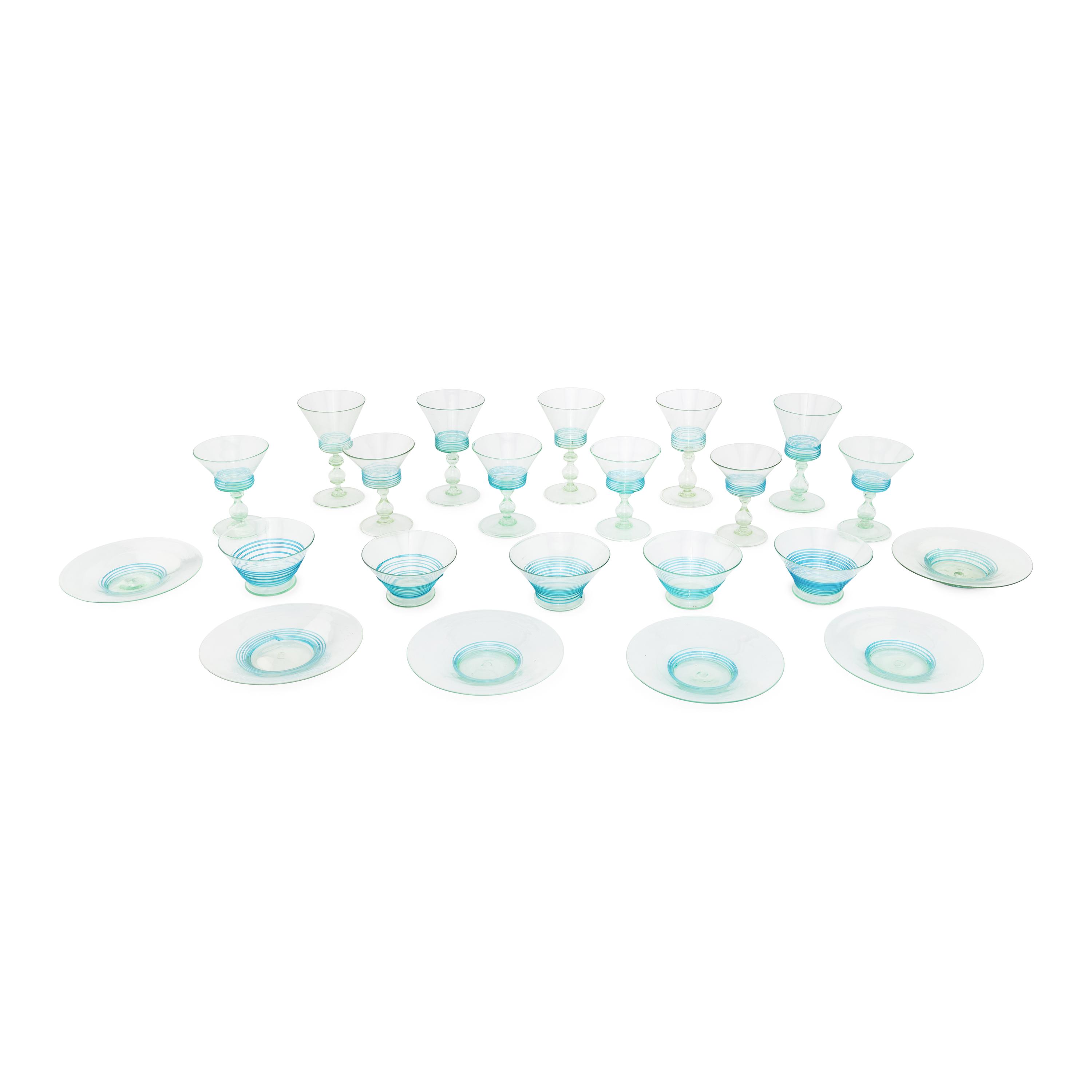 A Set of Steuben Threaded Glass Stemware