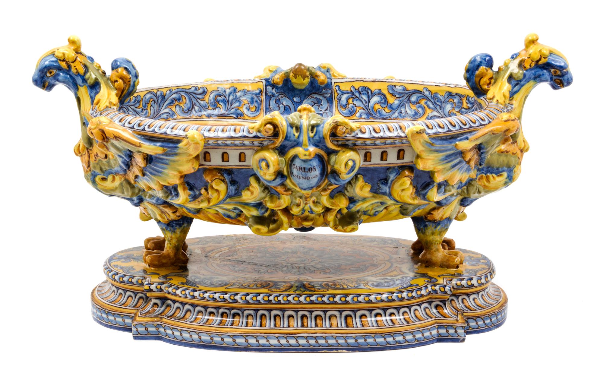 A Large Spanish Majolica Cistern Width 27 inches.