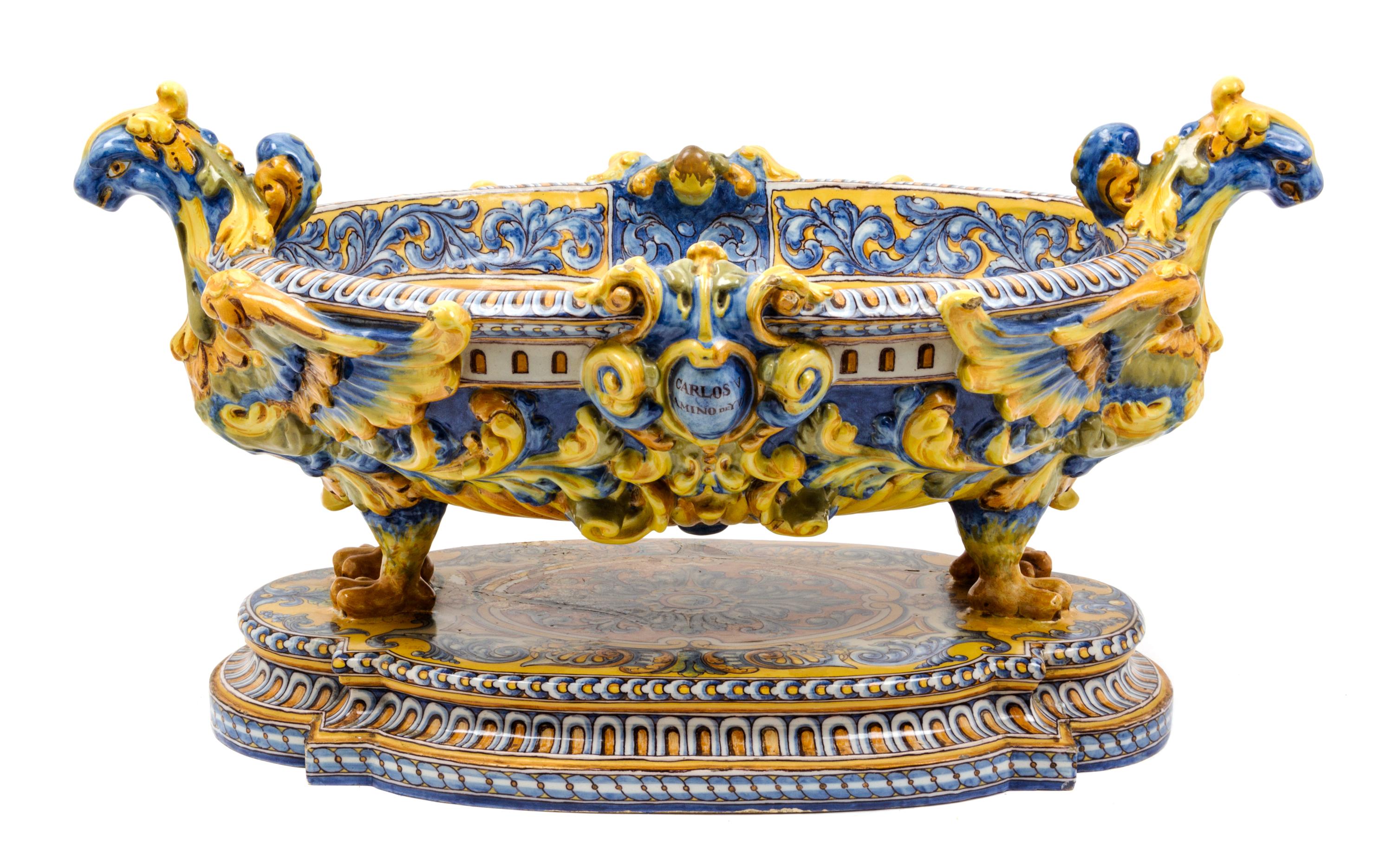 A Large Spanish Majolica Cistern Width 27 inches.