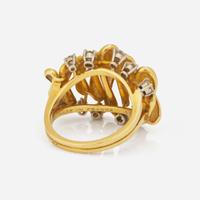 An 18K Yellow Gold and Diamond Wave Ring French