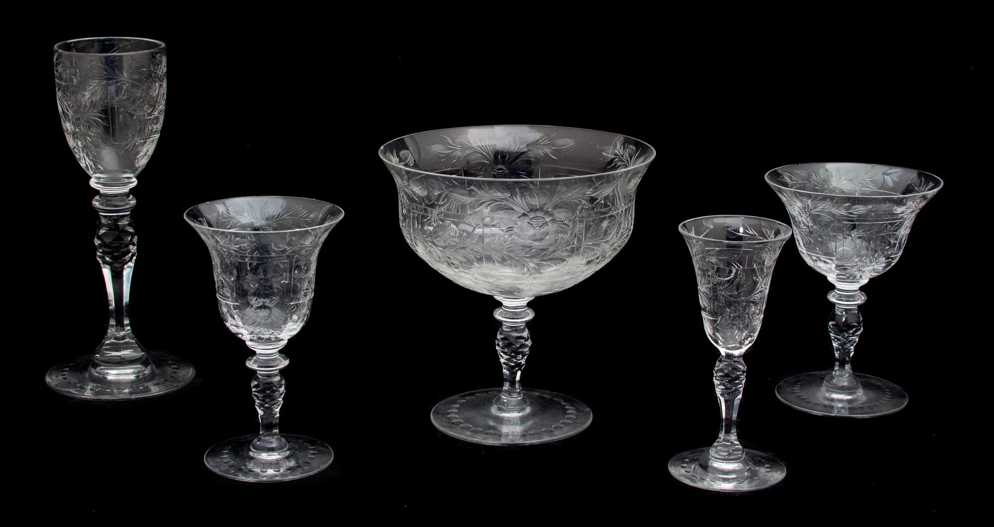 A Collection of Hawkes Crystal Wheel Cut Stemware Height of tallest 7 3/8 inches.