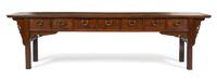 A Large Chinese Elmwood Scholar's Table, Shuzhuo Heioght 34 x width 124 x depth 17 1/2 inches. — QING DYNASTY (1644-1911)