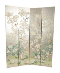 A Four-Panel Floor Screen with Silvered Wallpaper