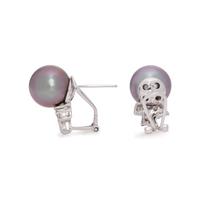CULTURED TAHITIAN PEARL AND DIAMOND EARCLIPS
