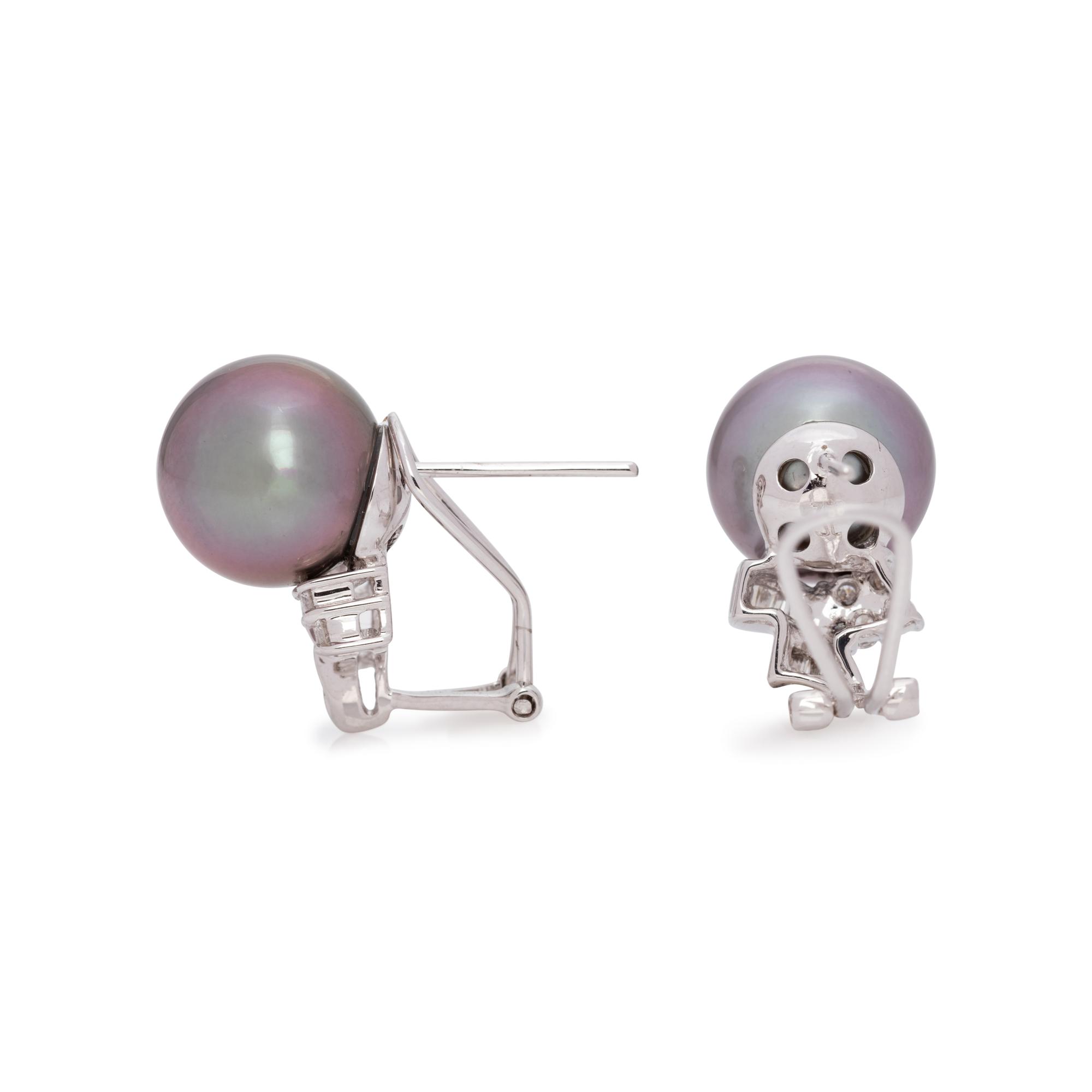 CULTURED TAHITIAN PEARL AND DIAMOND EARCLIPS
