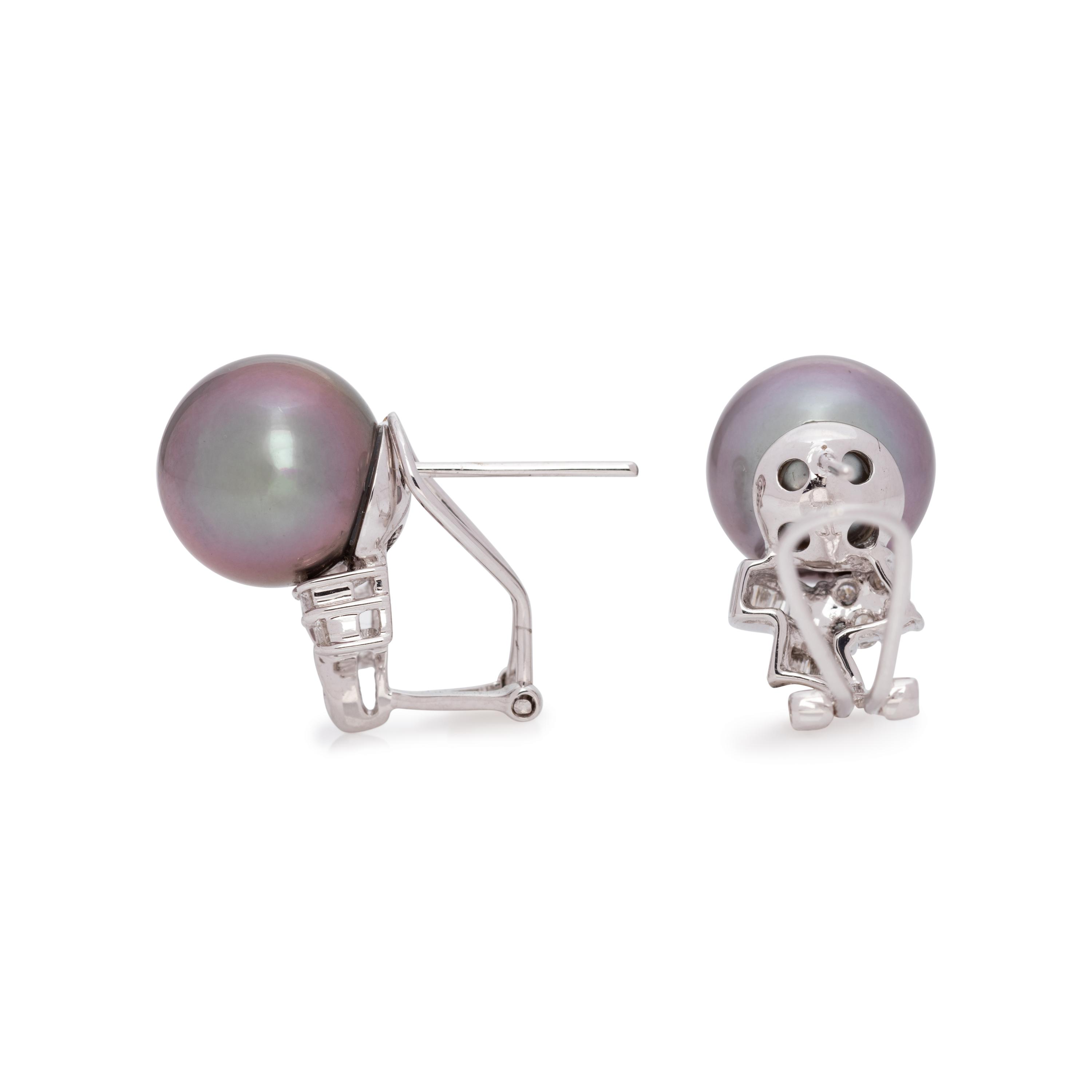 CULTURED TAHITIAN PEARL AND DIAMOND EARCLIPS