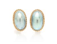 A Pair of Yellow Gold and Cultured Mabe Pearl Earclips, 10.30 dwts.