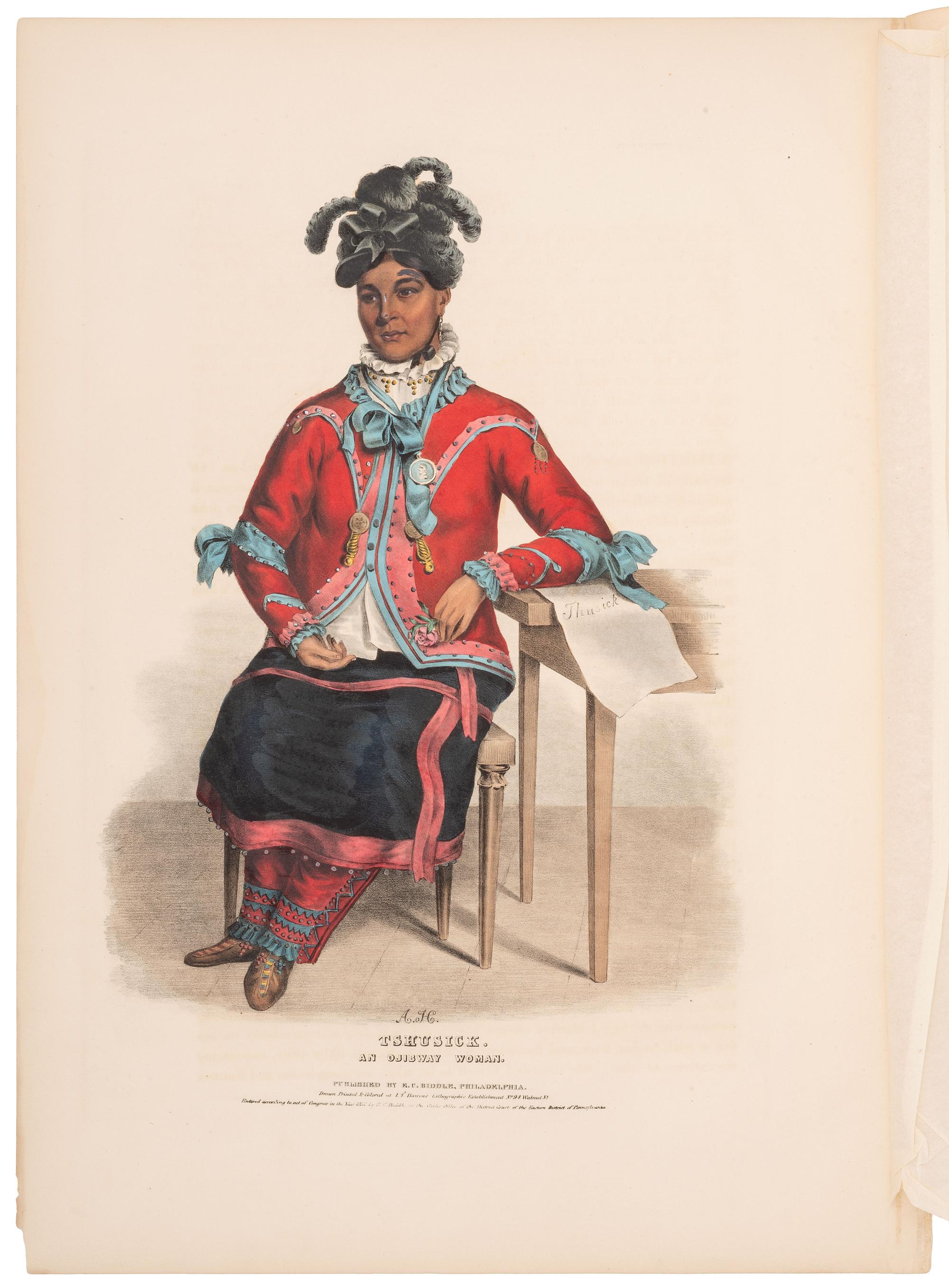 [McKENNEY & HALL]. A group of 6 large folio hand-colored lithographs of Chippewa and Ojibwe. 1836-1838.