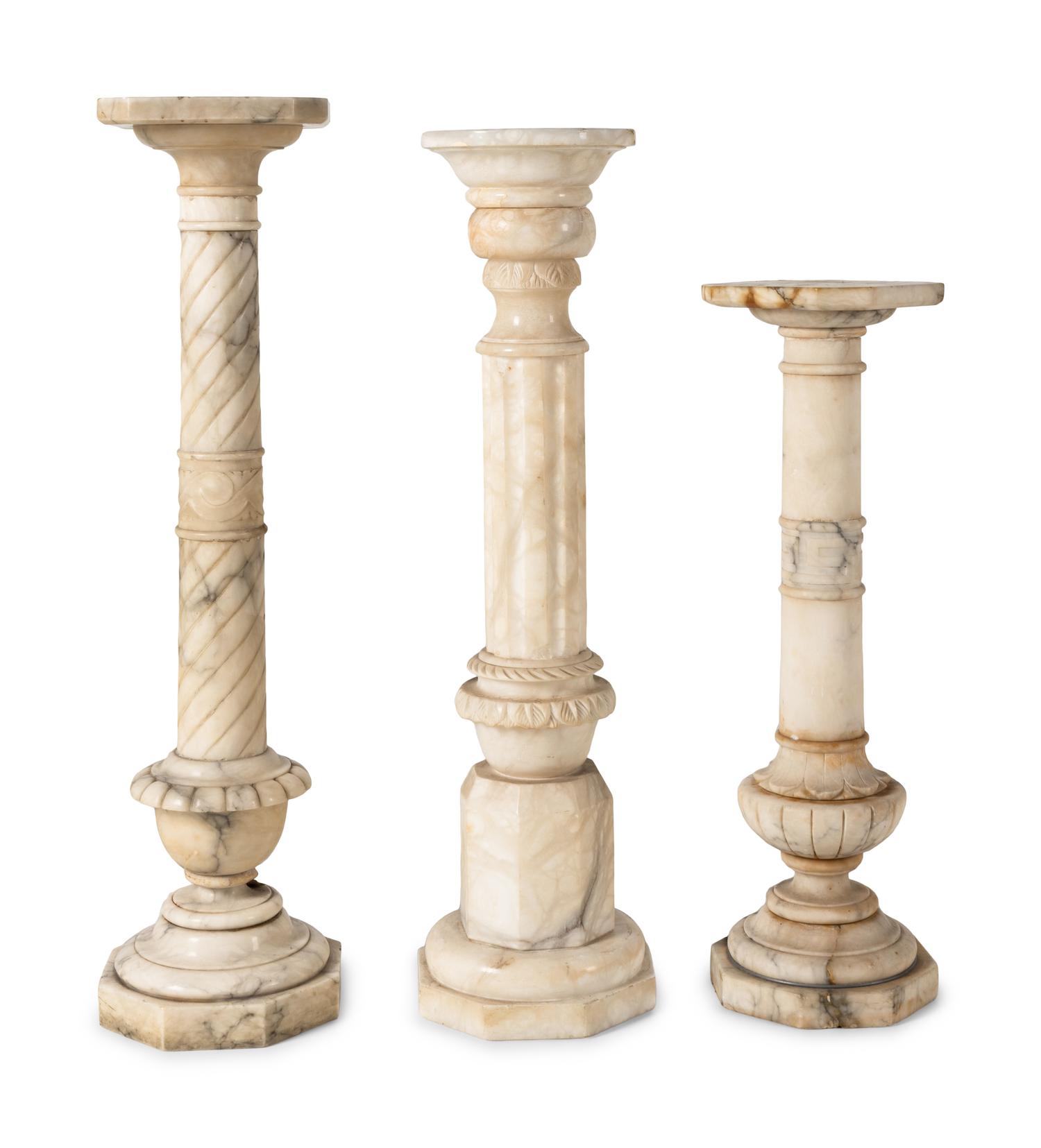 Two Continental Marble Pedestals and an Alabaster Pedestal