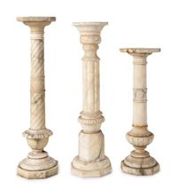 Two Continental Marble Pedestals and an Alabaster Pedestal