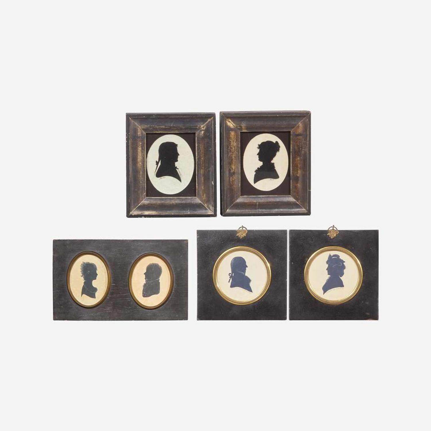 A group of six framed silhouettes, William Bache (1771-1845) and others, late 18th / early 19th century