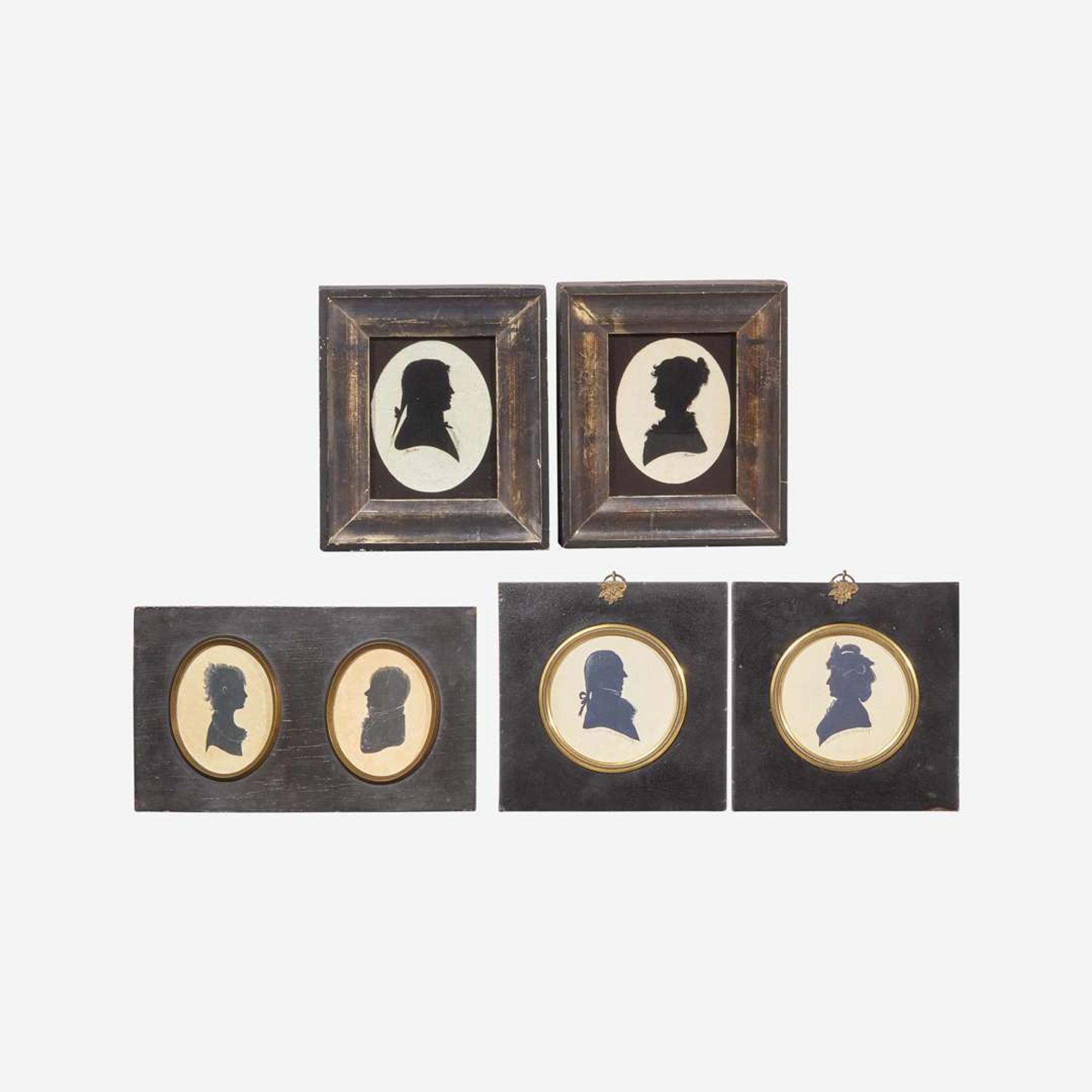 A group of six framed silhouettes, William Bache (1771-1845) and others, late 18th / early 19th century