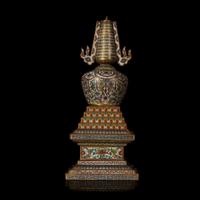 A Chinese cloisonné small stupa 铜鎏金掐丝珐琅佛塔一件 18th century or later ???????