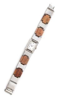 A Silver and Wood Wristwatch, Gucci, 36.35 dwts.