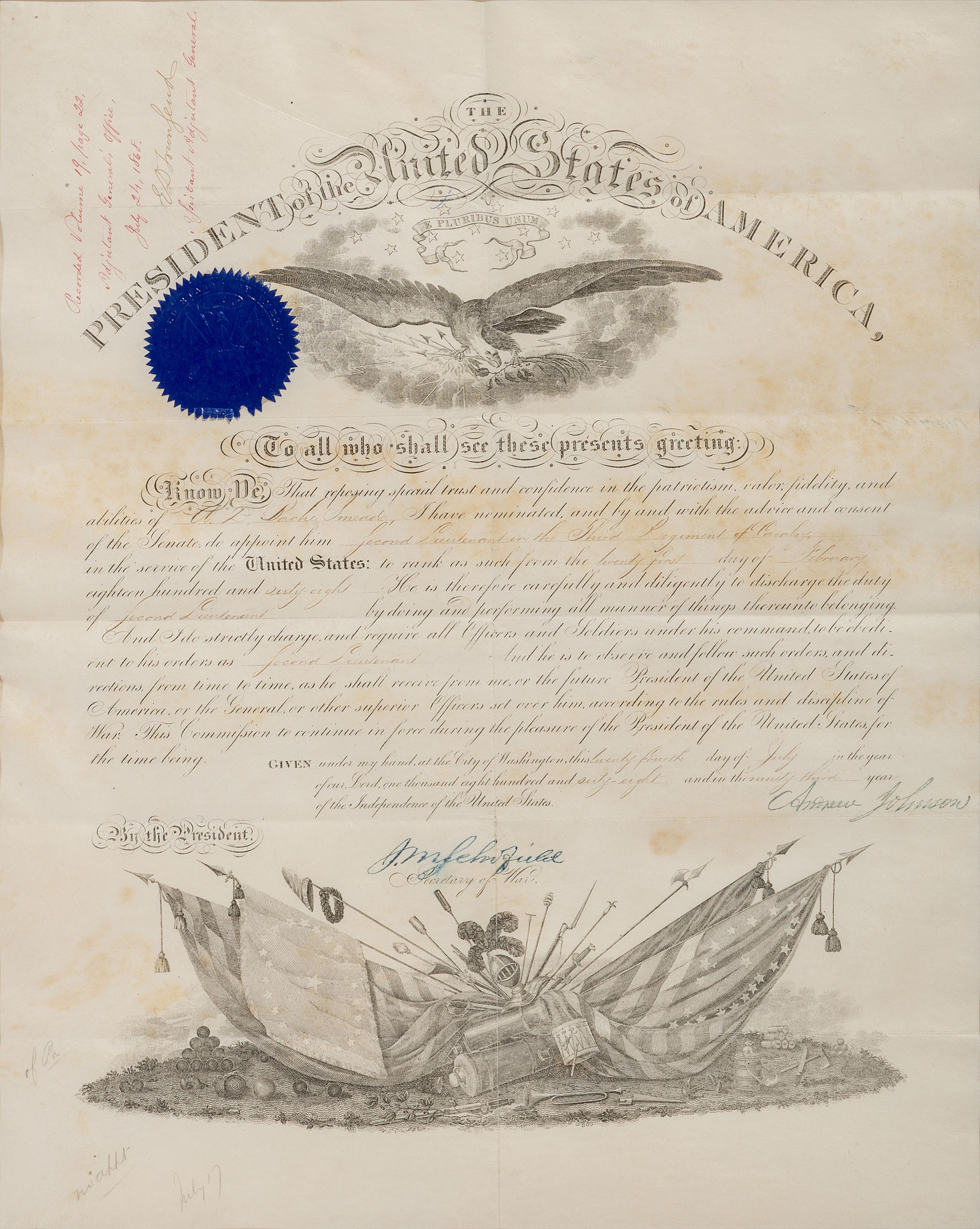 [WESTERN AMERICANA] -- [NATIVE AMERICANS]. SMEAD, Alexander Dallas Bache (1848-1931). Archive from veteran of the Indian and Spanish-American Wars, including an 1874 letter describing the current state of Indian affairs on the Plains.