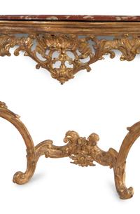 An Italian Carved Giltwood Marble-Top Console Table