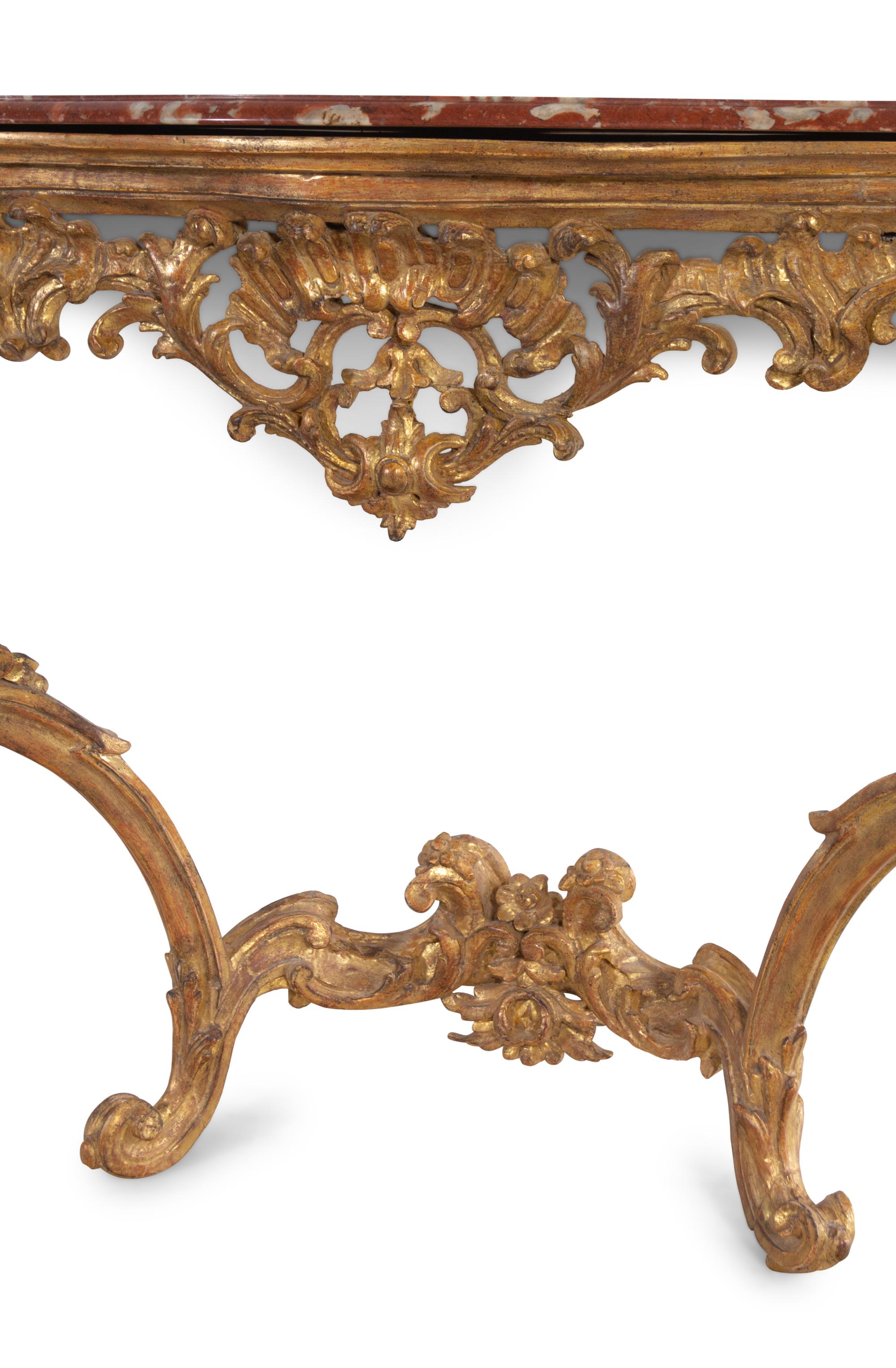 An Italian Carved Giltwood Marble-Top Console Table