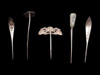 Five Chinese Enamel on Silver Hairpins