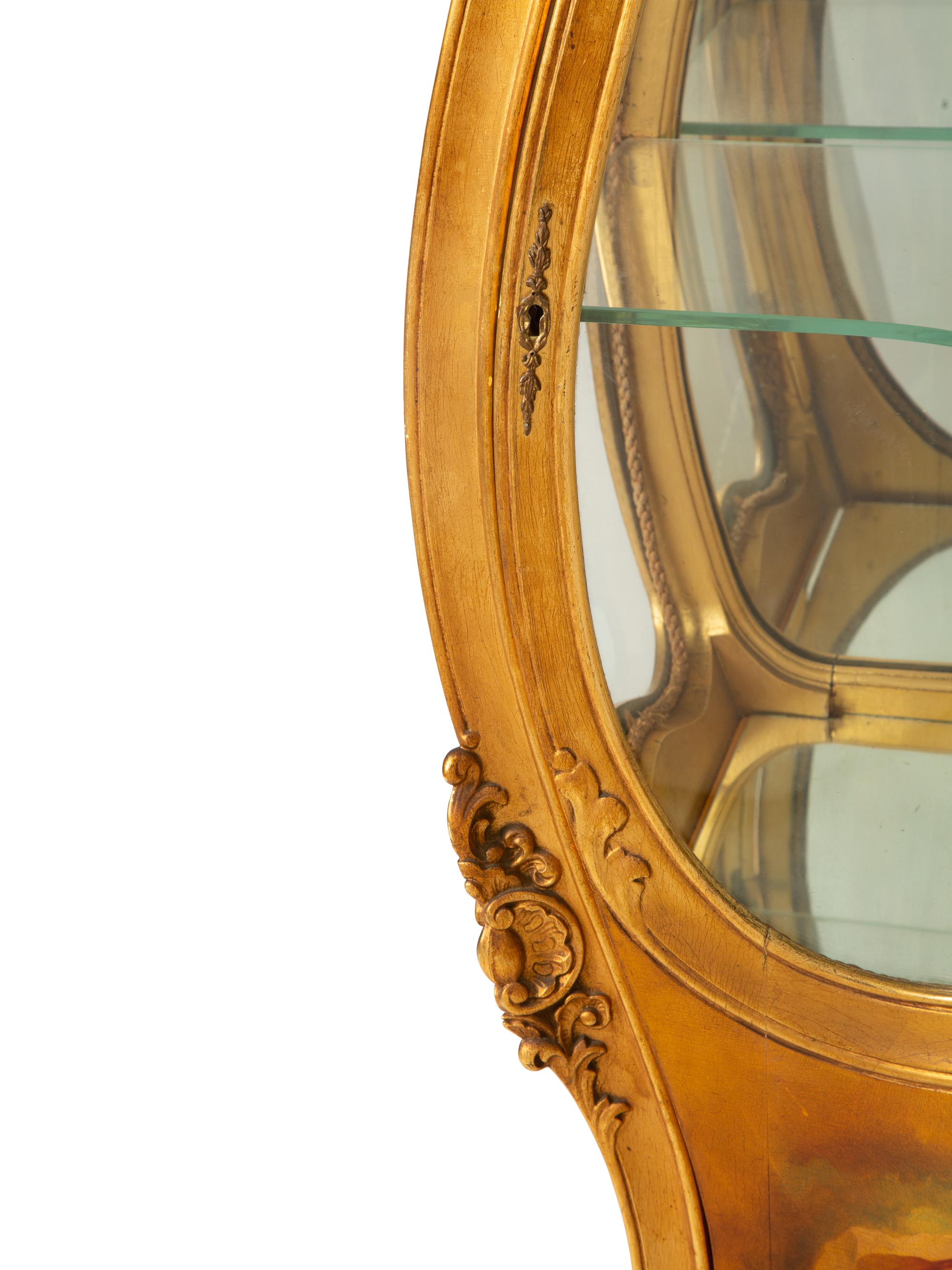 A Louis XV Style Giltwood Vernis Martin Vitrine Cabinet