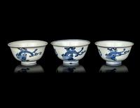 A Set of Three Chinese Blue and White Porcelain Bowls