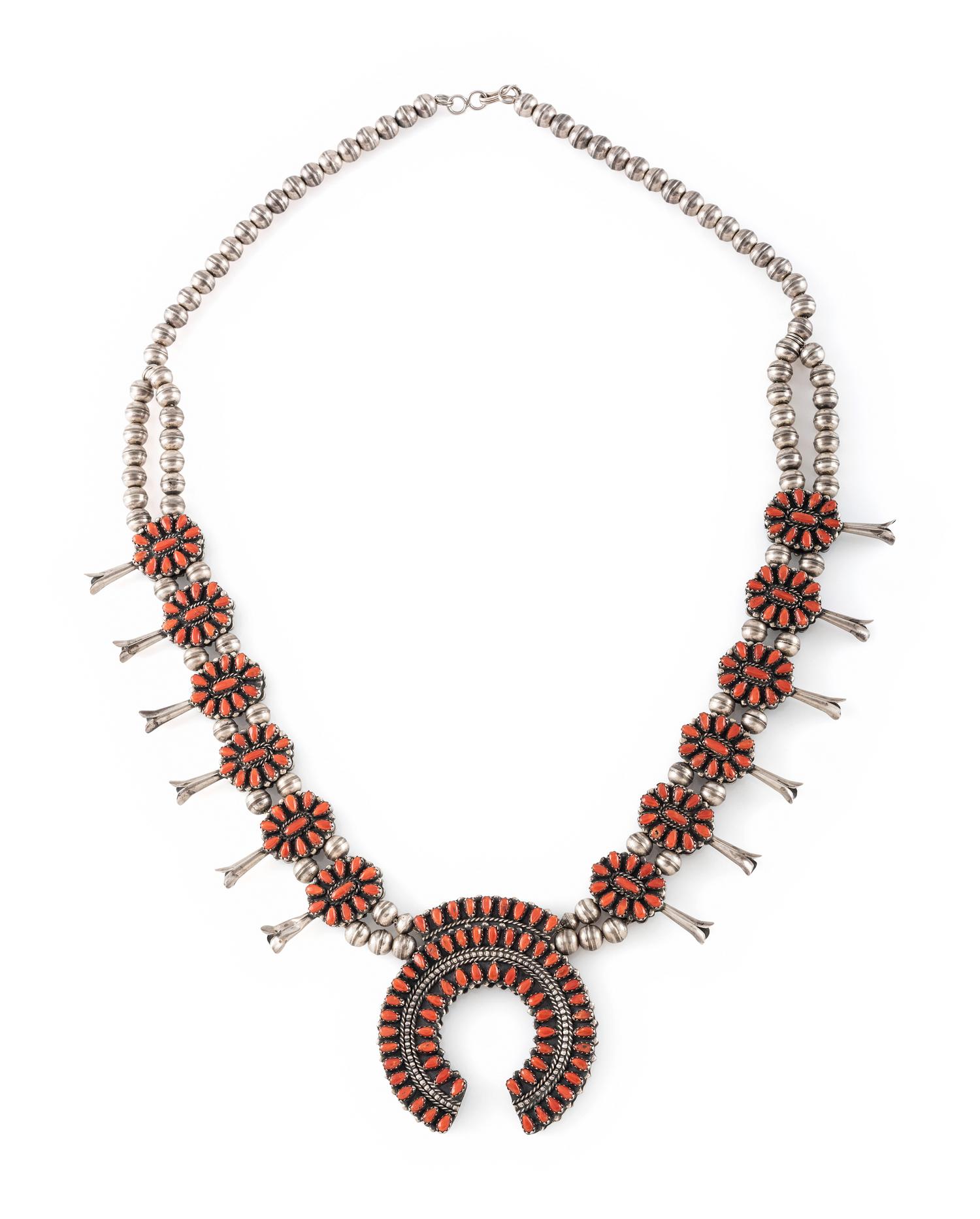 Navajo or Zuni Reversible Cluster Squash Blossom Necklace