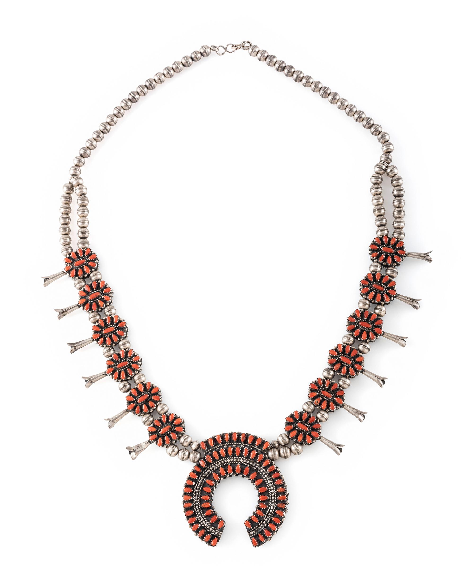 Navajo or Zuni Reversible Cluster Squash Blossom Necklace