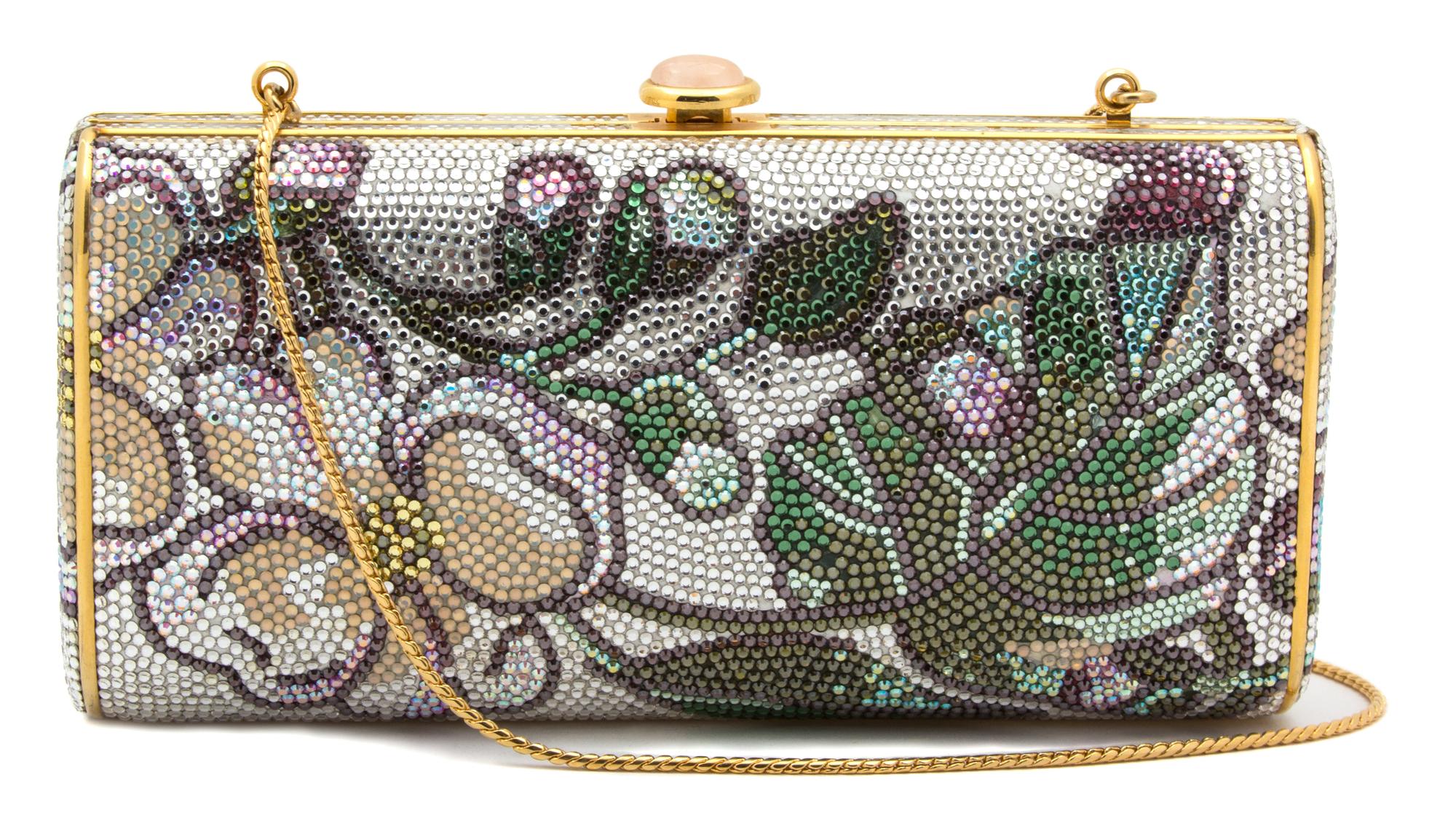 A Judith Leiber Crystal Floral Minaudiere, 7.5" x 4" x 1.5".