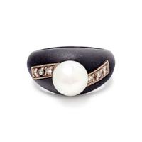 MARSH & CO., CULTURED PEARL AND DIAMOND RING
