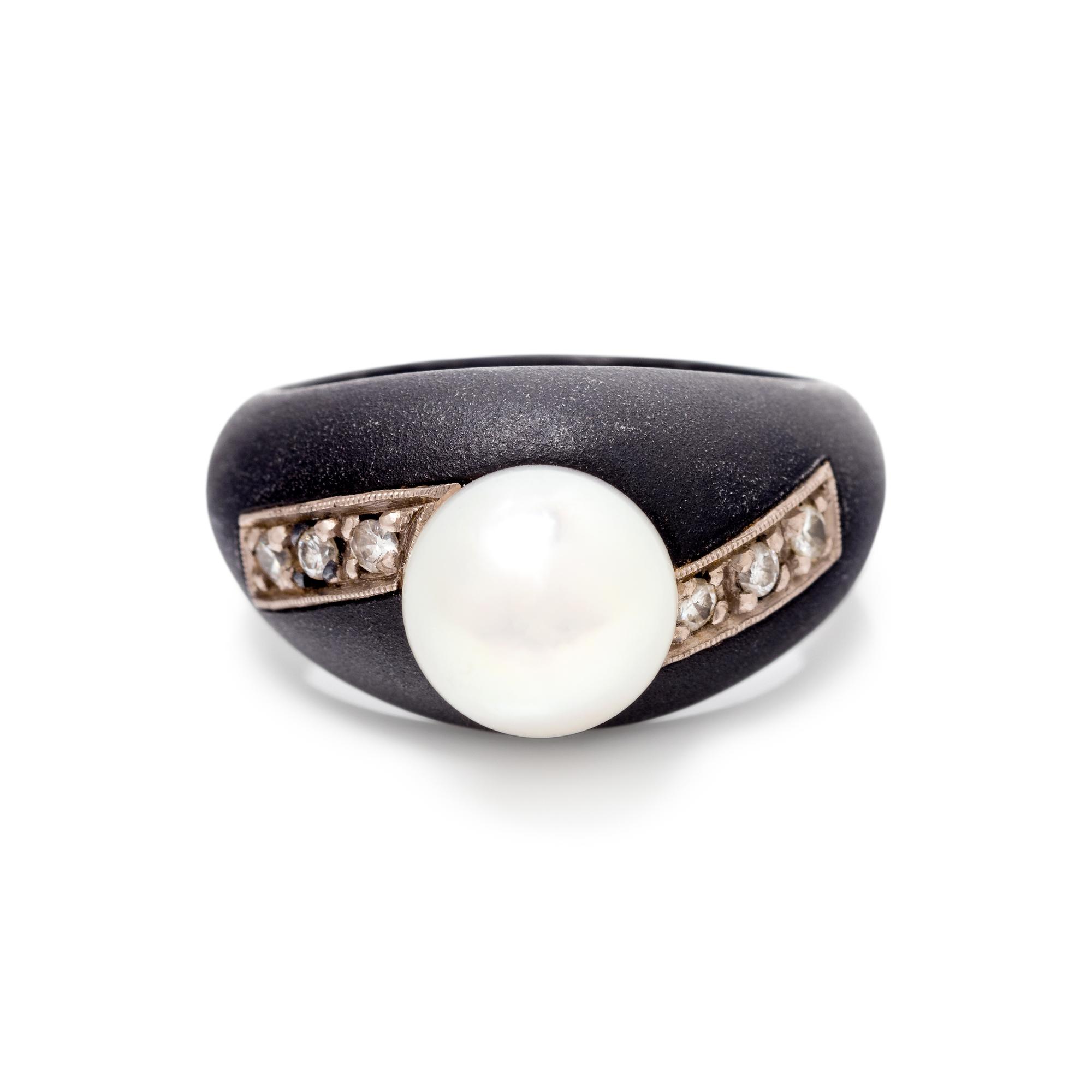 MARSH & CO., CULTURED PEARL AND DIAMOND RING
