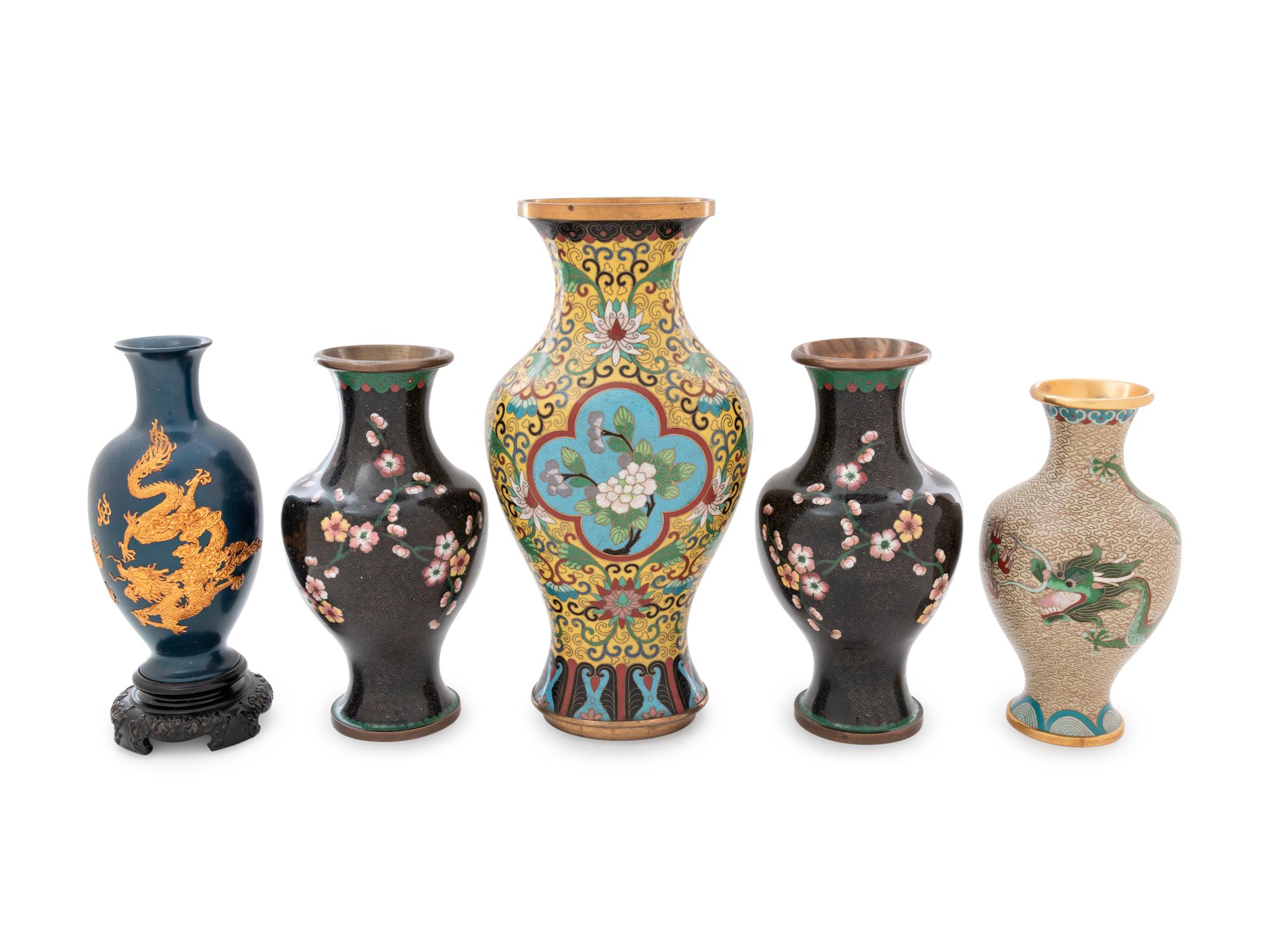 Ten Chinese Cloisonné Enameled and Resin Vessels